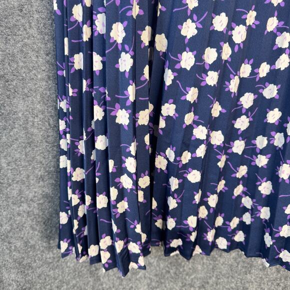 J. Crew Skirt Womens 16 Blue Midi Pleated Scattered Peony Floral Business Preppy - Picture 7 of 13
